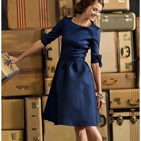 Shabby Apple Metallic Blue Nutcracker Dress Sz 4 Knee Length Bow Sleeves Retro - Picture 7 of 7